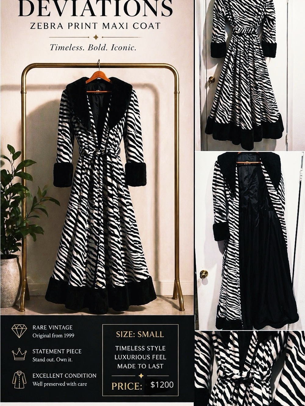 Zebra-Print Maxi Dress with Black Trim - Black & White